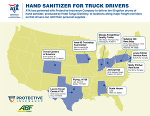 Map of hand sanitizer locations for truck drivers