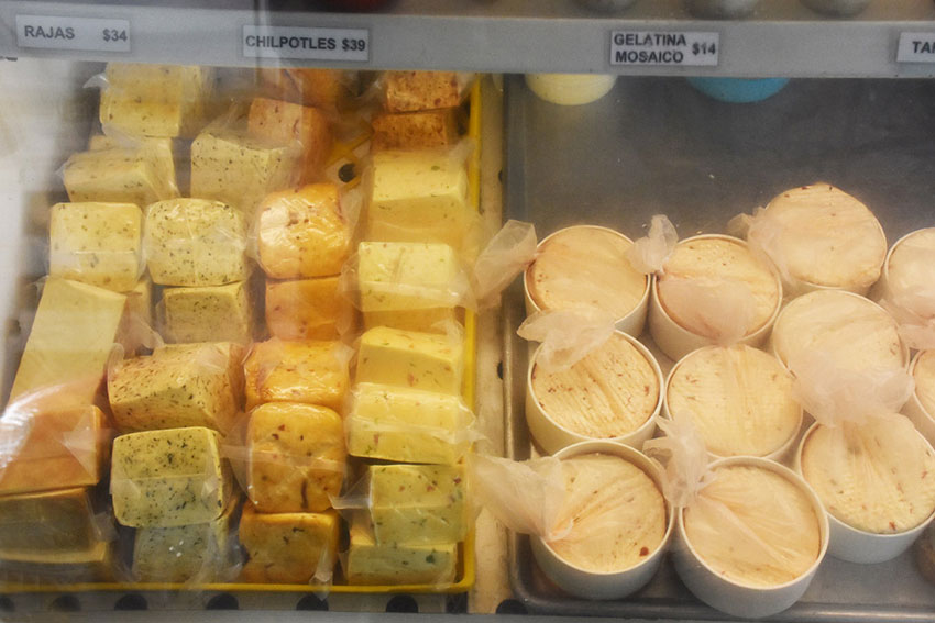 A selection of Mexican-made manchego cheeses.