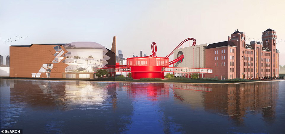 Sweet! A rendering has been released of a wacky Tony’s Chocolonely chocolate factory-cum-theme park in the Netherlands that will have a roller coaster running through it