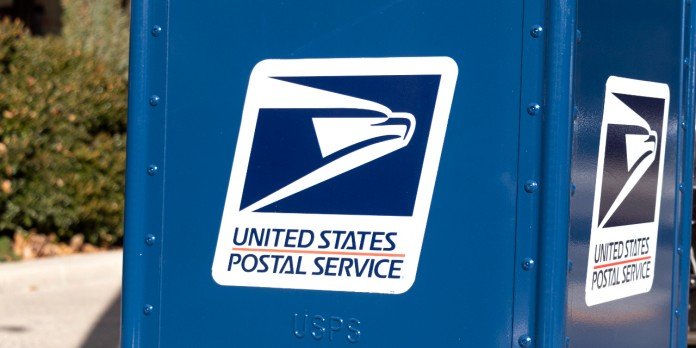 U.S. Postal Service blue mail box