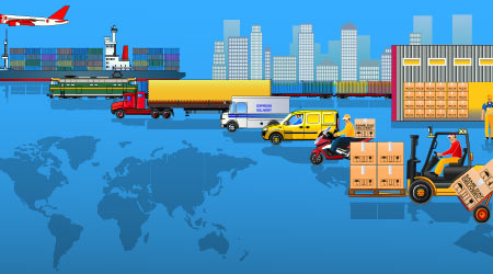 A vector image depicting all of those involved in the global supply chain