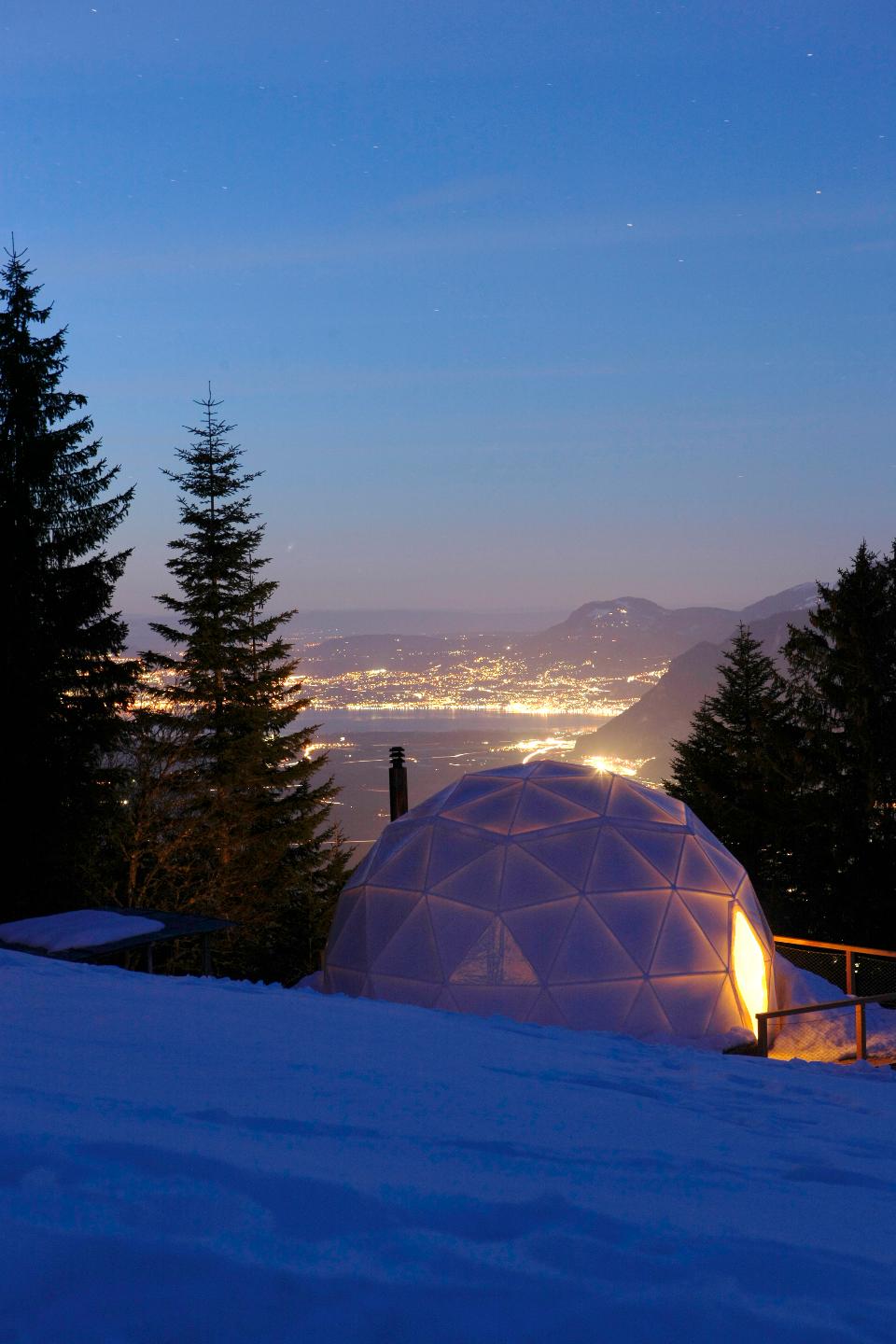 The beautiful view from the Whitepod Ecoluxury hotel