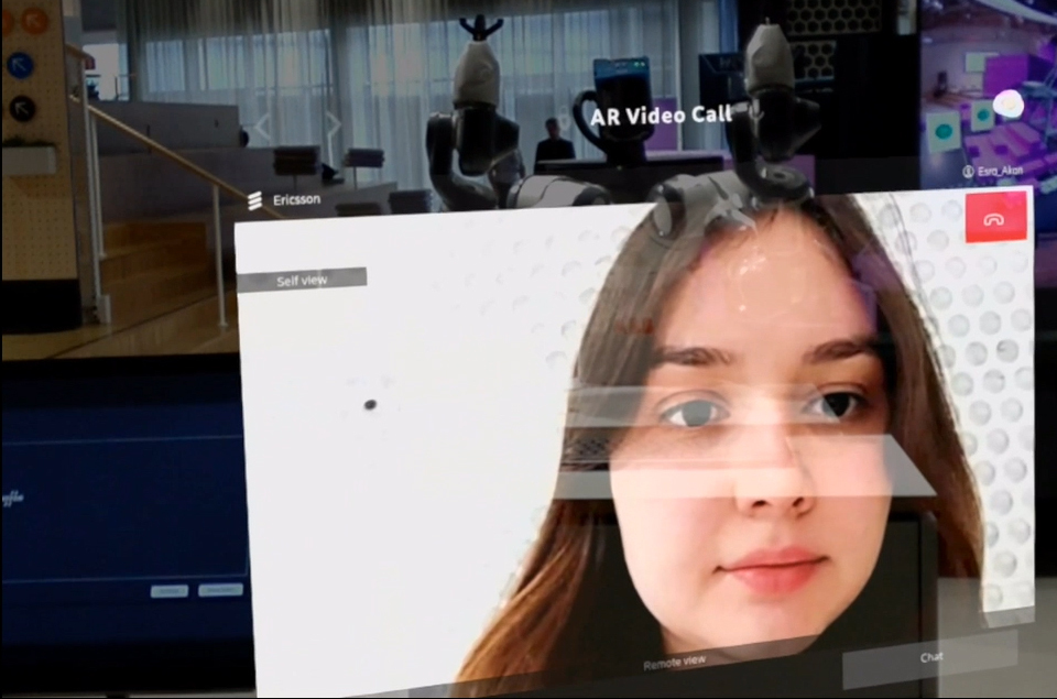 Video calling from the AR glasses overlaid on top of the actual environment