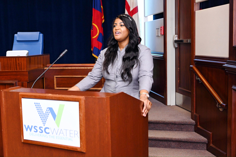 Rose Celestin speaks at a WSSC Water event.