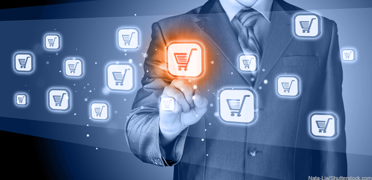 man clicking on shopping cart icon (Nata-Lia/Shutterstock.com)