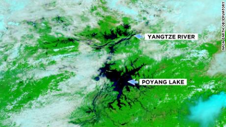 Flooding across China as pictured by NASA on July 14, 2020.