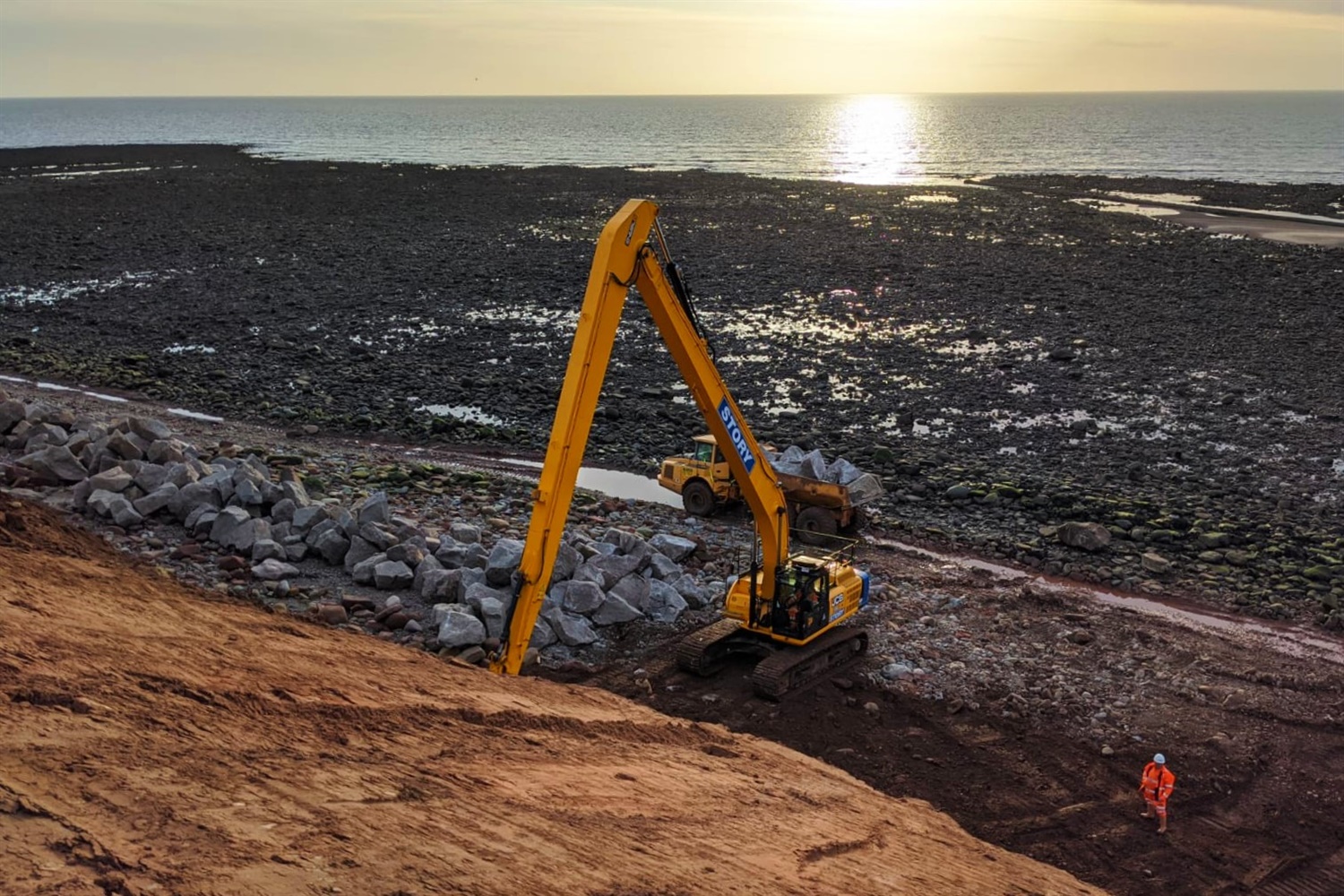 St Bees headland rock armour being installed