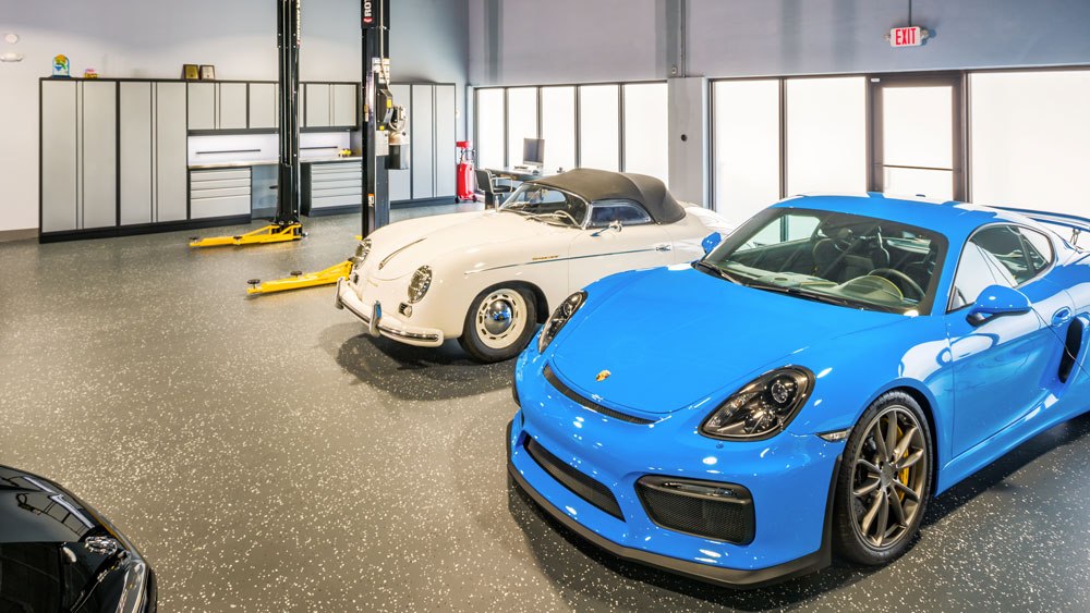 A custom car garage designed by Florida-based DawnElise Interiors International.