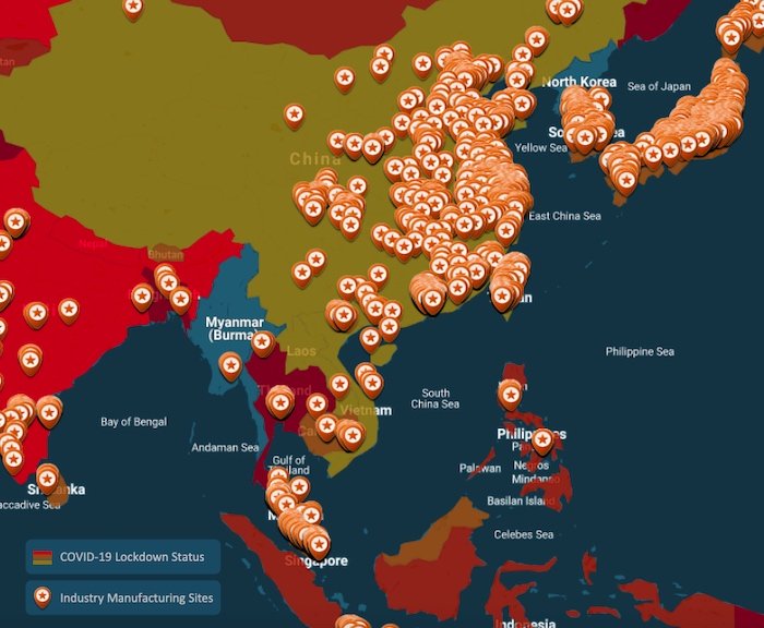 Map of COVID-19 lock-down statuses and industry manufacturing sites