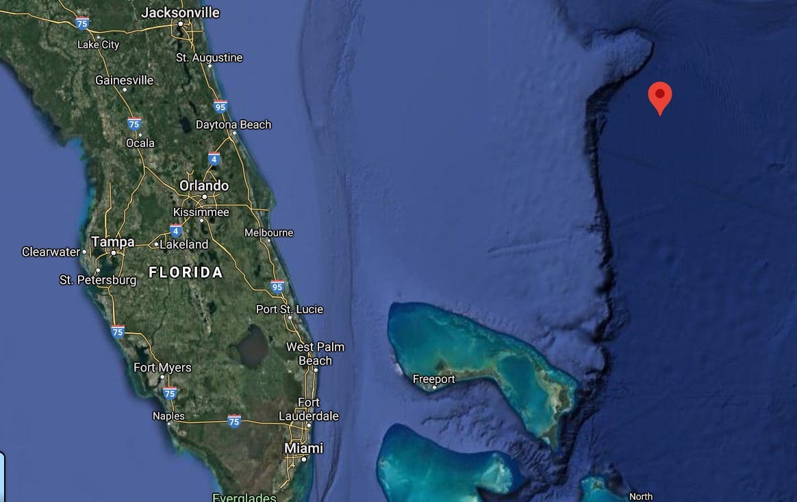 On Aug. 18, 1970 a freighter ship was sunk 283 miles off Cape Canaveral, filled with thousands of rockets of nerve gas and other chemical weapons.