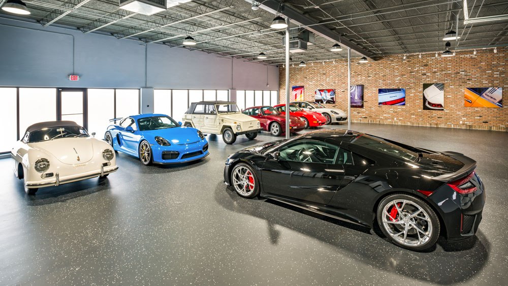 A custom car garage designed by Florida-based DawnElise Interiors International.