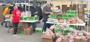 Volunteers pack boxes of food during the San Antonio Food Bank’s Mega Food Distribution last month at the Atascosa County Courthouse in Jourdanton. Volunteers are needed for the distibution this Saturday, Aug. 15 at the Poteet Strawberry Festival Grounds. Please text Stephanie Cantu at 210-632-8018 if you’re interested in volunteering. SAM FOWLER | PLEASANTON EXPRESS