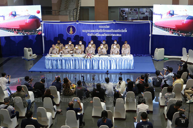Royal Thai Navy top brass at a press briefing on Monday at their Bangkok headquarters. defending the purchase of two more submarines from China. (Photo: Apichit Jinakul) Royal Thai Navy top brass at a press briefing on Monday at their Bangkok headquarters. defending the purchase of two more submarines from China. (Photo: Apichit Jinakul)