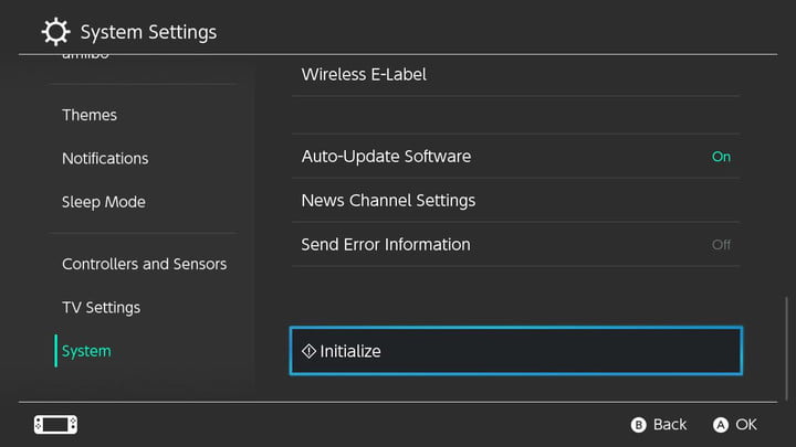 how to factory reset nintendo switch system settings initialize