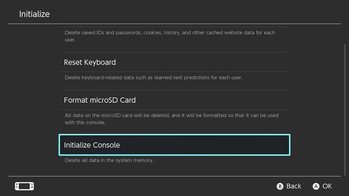 how to factory reset nintendo switch initialize