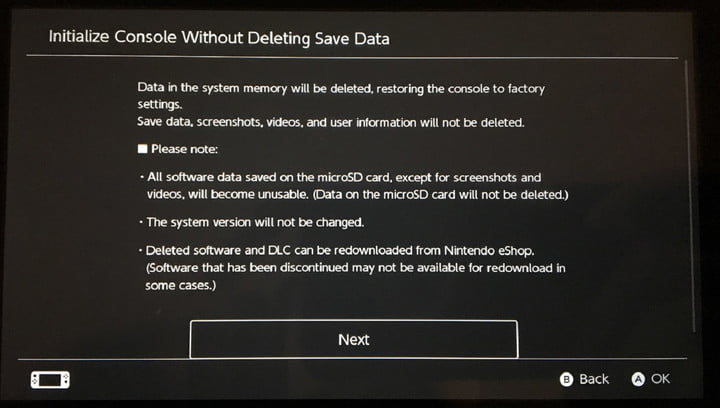 how to factory reset nintendo switch maintenance mode initialize without deleting