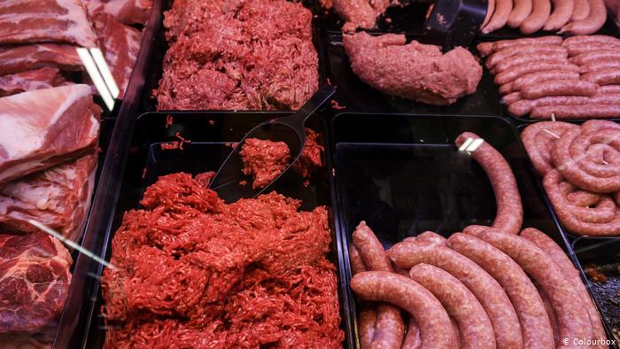 Various red meats in a supermarket
