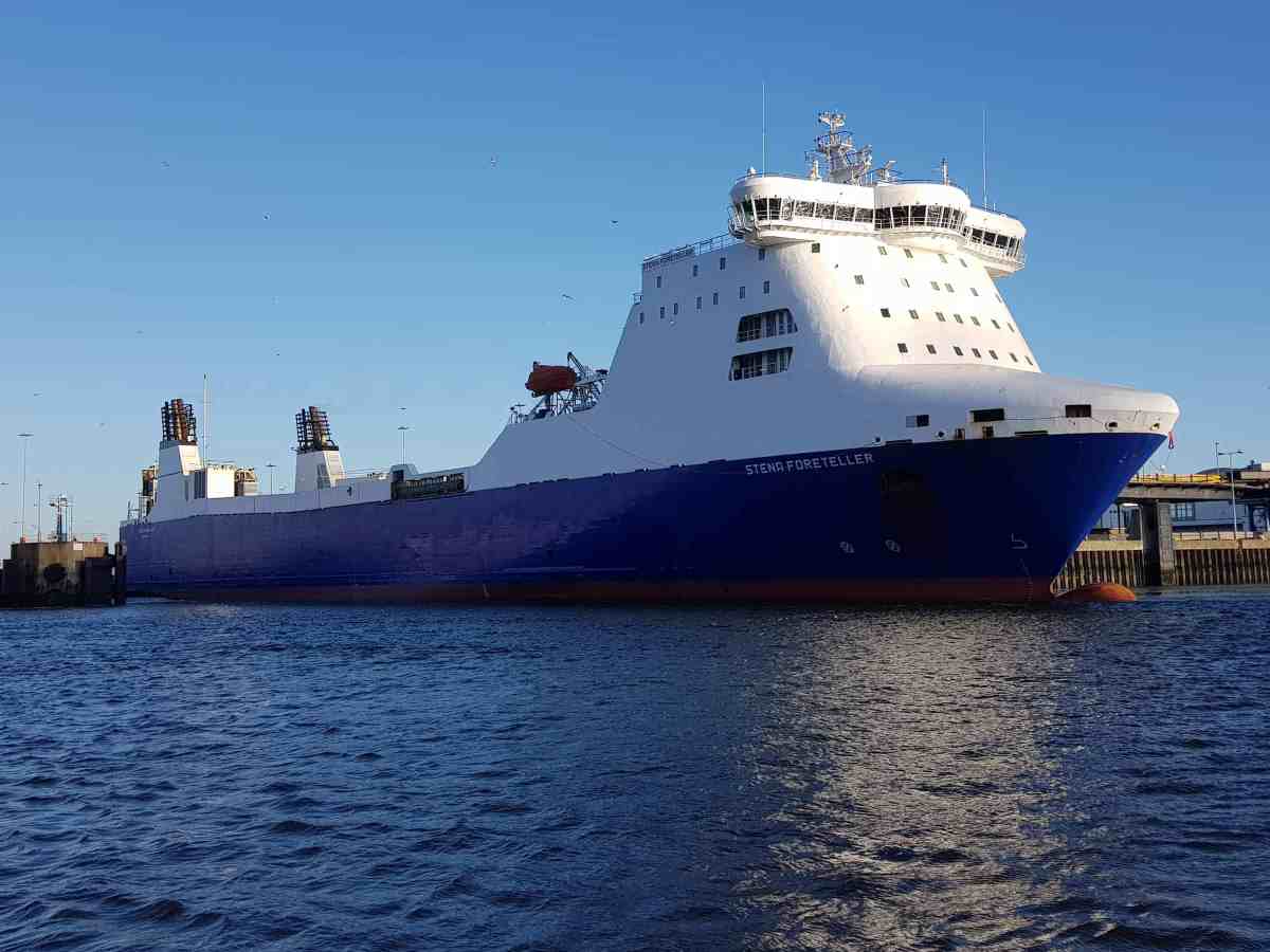 The chartered Ro-Ro STENA FORETELLER seen at Berth 51 in Dublin Port ahead of her introduction as Irish Ferries refit relief vessel. Copyright © Robbie Cox.
