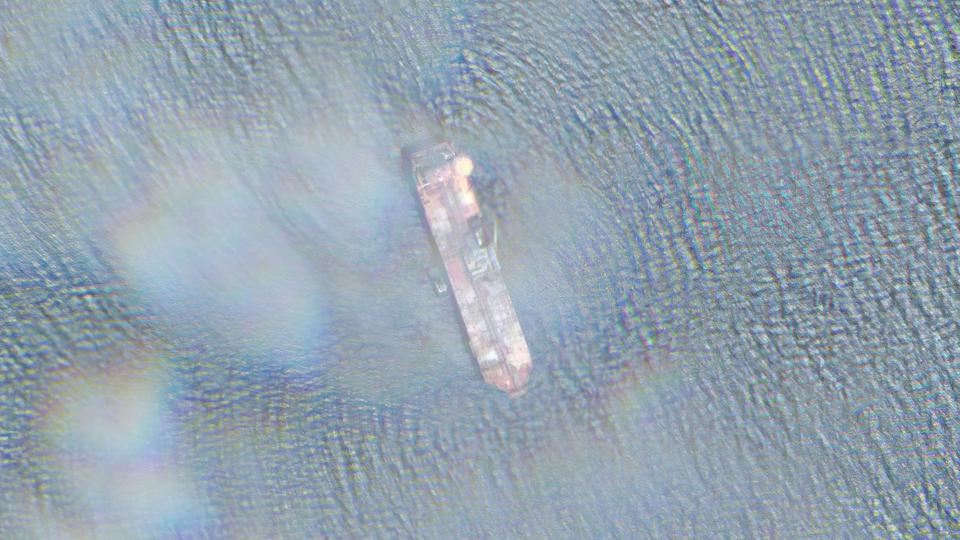 A tanker in the water.