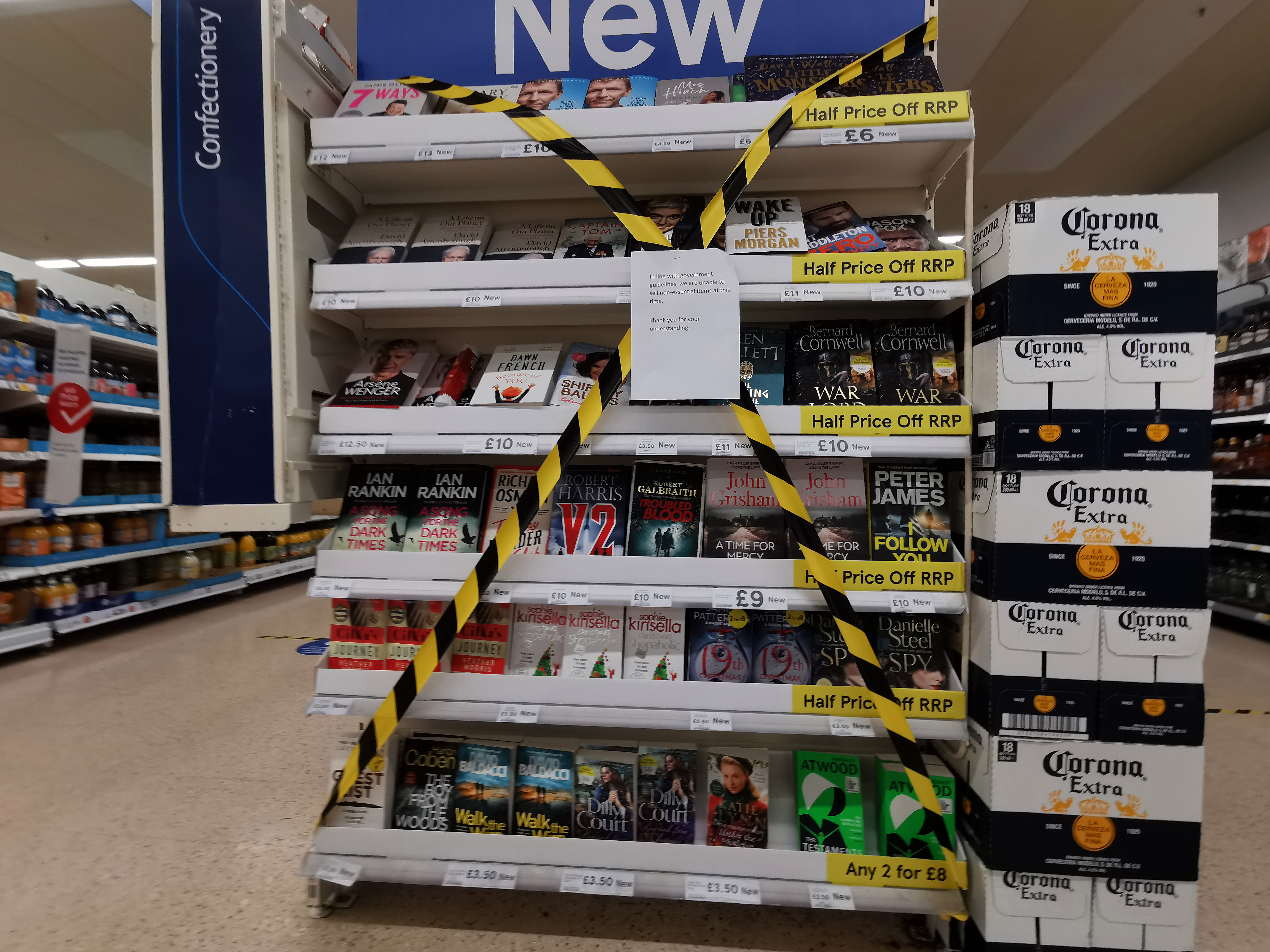Books have also been deemed "non-essential" but beer and alcohol is allowed