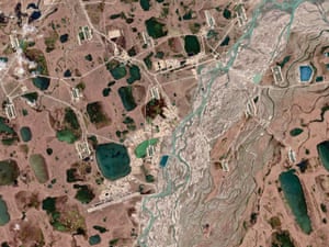 Satelite Imagery of the Prudhoe Bay Oil Fields in North Slope Borough, Alaska.