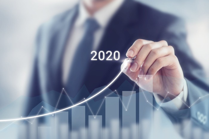 Pen drawing a line depicting growth in 2020.