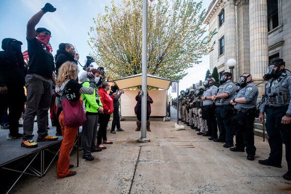 Protesters and Alamance County sheriff’s deputies faced off in front of a courthouse on Saturday in Graham, N.C.