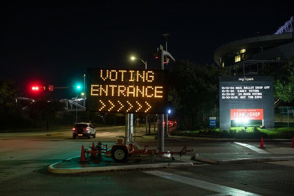 A drive-through voting site in Houston, which is offering them for the first time this year.