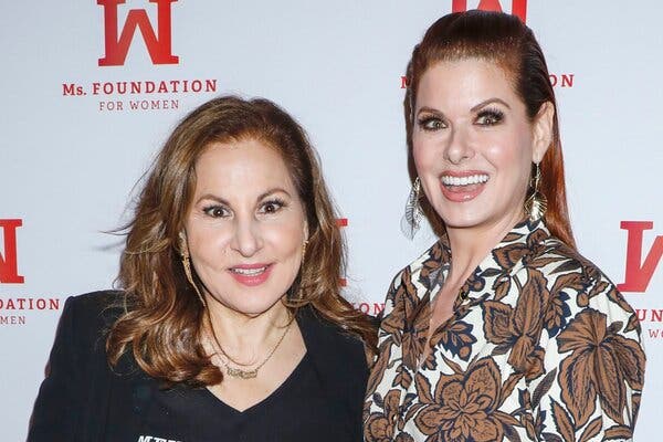 The actresses Kathy Najimy, left, and Debra Messing are canvassing for the Biden campaign in Philadelphia.