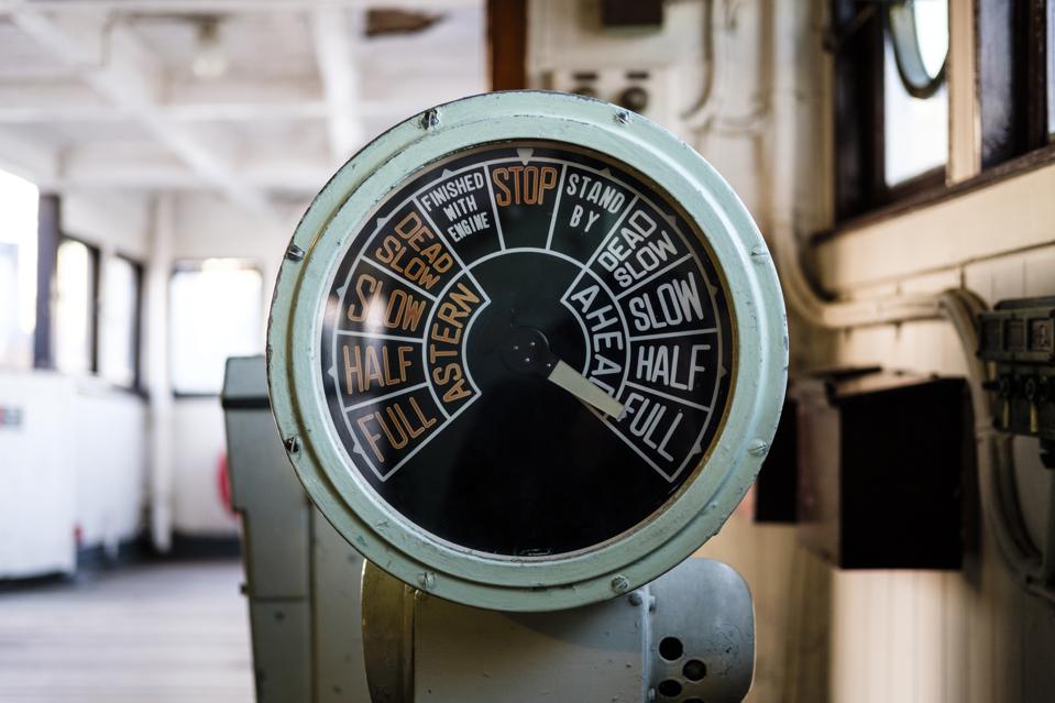 Slow steaming could achieve 30% efficiency savings. Seen here, an old ship throttle.