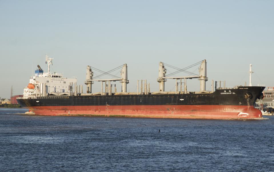 Core ship OL a bulk carrier ship underway on The Mississippi River New Orleans USA