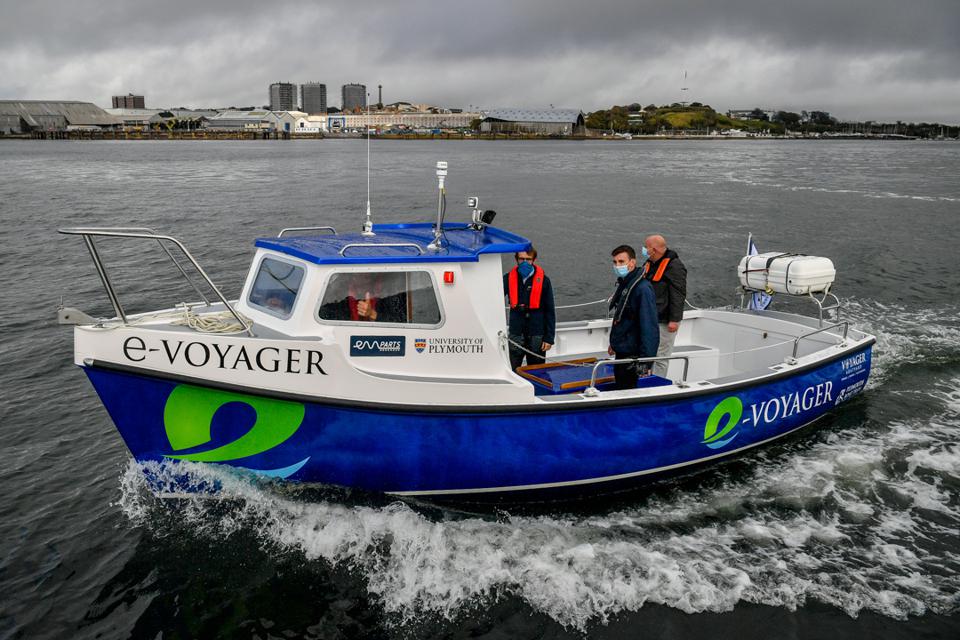 Europe is leading the electric vessel adoption.  Seen here, a 12 person electric ferry in Cornwall, England.