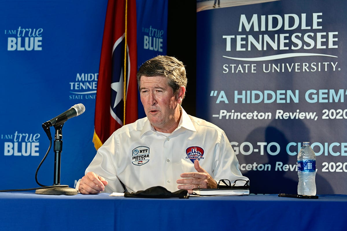 Music City Grand Prix CEO Matt Crews, a former Jones College of Business student and Blue Raider football player, said he's thrilled to see concrete, an innovative academic program from his alma mater, benefit from the exposure. MTSU's Concrete Industry Management program is one of the best in the nation.