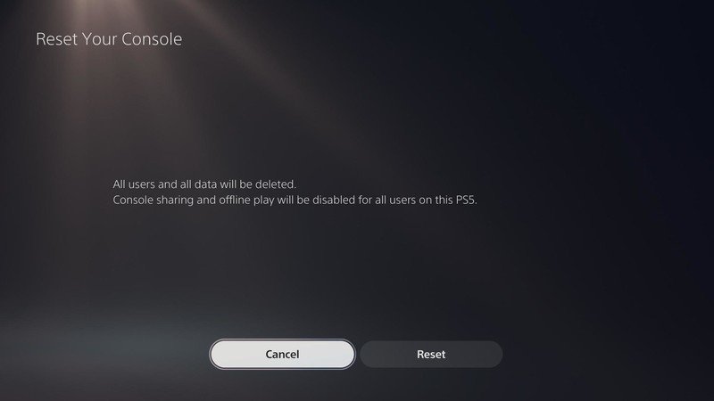 PS5 Reset Console