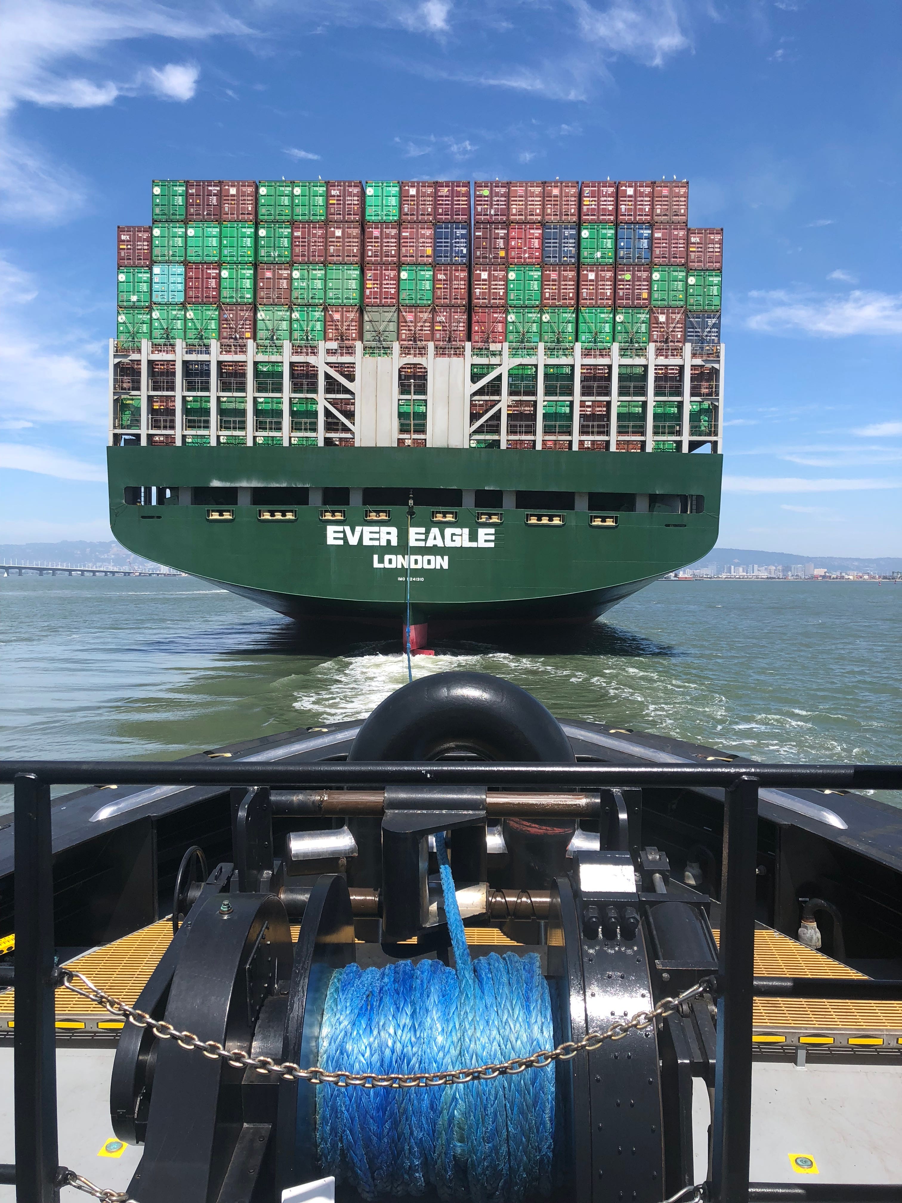 The view from a Centerline Logistics tugboat operating in San Francisco Bay.