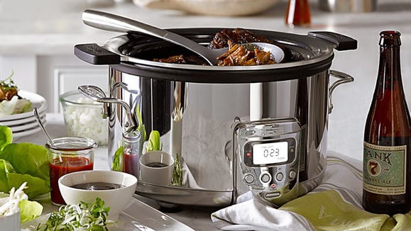 Simmer delicious soups, stews and more in this heavy-duty slow cooker.