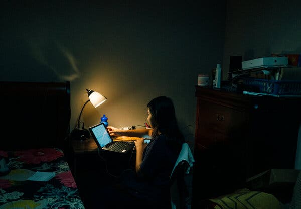 A student attending class online in the Bronx. Remote classes are being targeted by hackers.