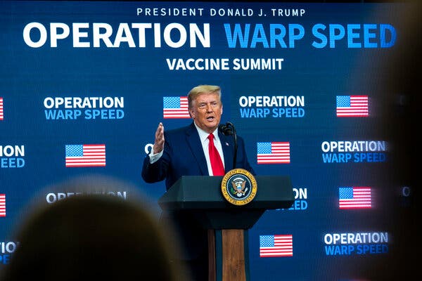 President Trump at the Operation Warp Speed Vaccine Summit at the White House, Tuesday. On Friday his administration announced a plan to buy more coronavirus vaccine from Moderna.