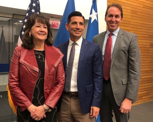 From left: Karen S. Evans, the chief information officer at D.H.S.; Chad F. Wolf, the acting secretary of D.H.S.; Troy Edgar, the chief financial officer of D.H.S., in a photo tweeted by Mr. Edgar.