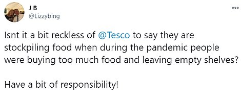 Shoppers were unhappy with Tesco and accused them of ramping up fears of shortages that will spark panic buying again