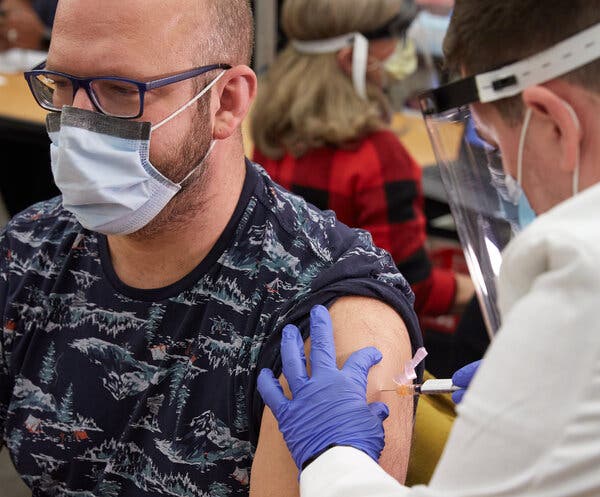 Phillip Grudowski was one of the first to receive the Covid-19 vaccine at Ohio State’s Wexner Medical Center on Monday.