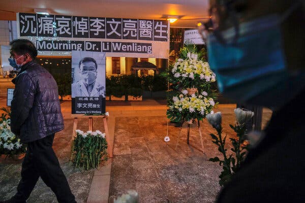 People attended a vigil in Hong Kong in February, for the late Dr. Li Wenliang. Reports of Dr. Li’s death were squashed by the Chinese government in an effort to control news about the virus within the country.