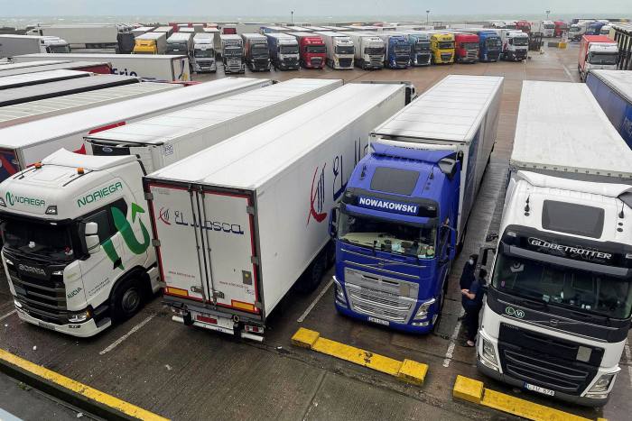 Trucks parked up in Dover. Even if controls are lifted in 48 hours, delays are expected to continue as trucks descend on Channel ports in order to get out in time for Christmas