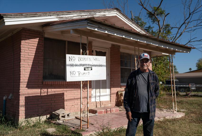 Ruben Solís in front of his house in La Grulla on Dec. 17, 2020.