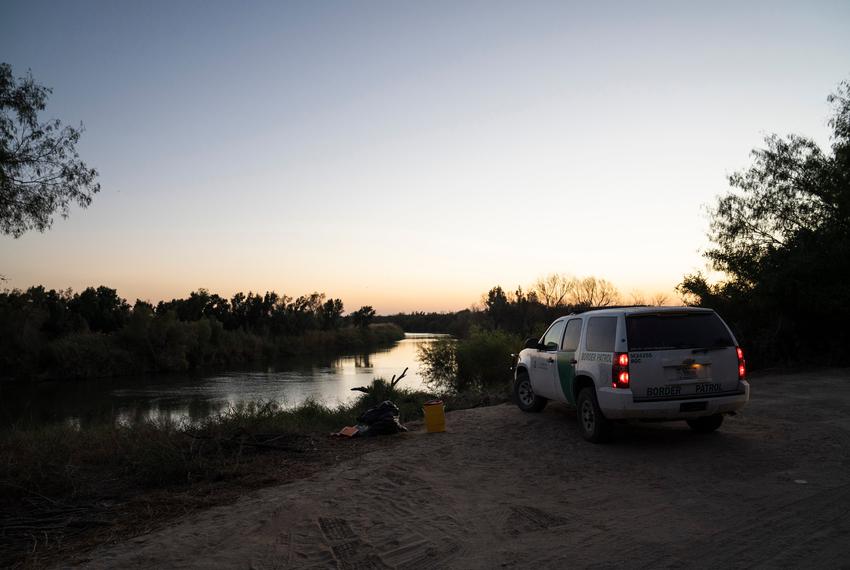 A border patrol vehicle on the banks of the Rio Grande near Villarreal’s land in Rio Grande City.
