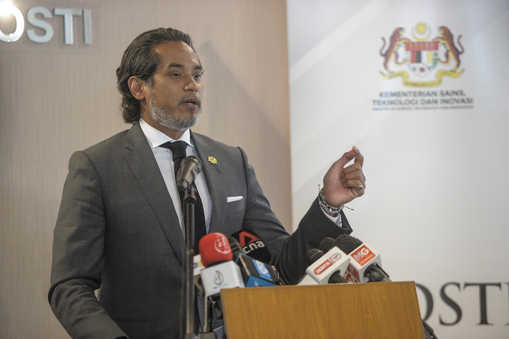 Minister of Science, Technology, and Innovation Khairy Jamaluddin speaks during the Mosti press conference in Putrajaya December 23, 2030. — Picture by Shafwan Zaidon