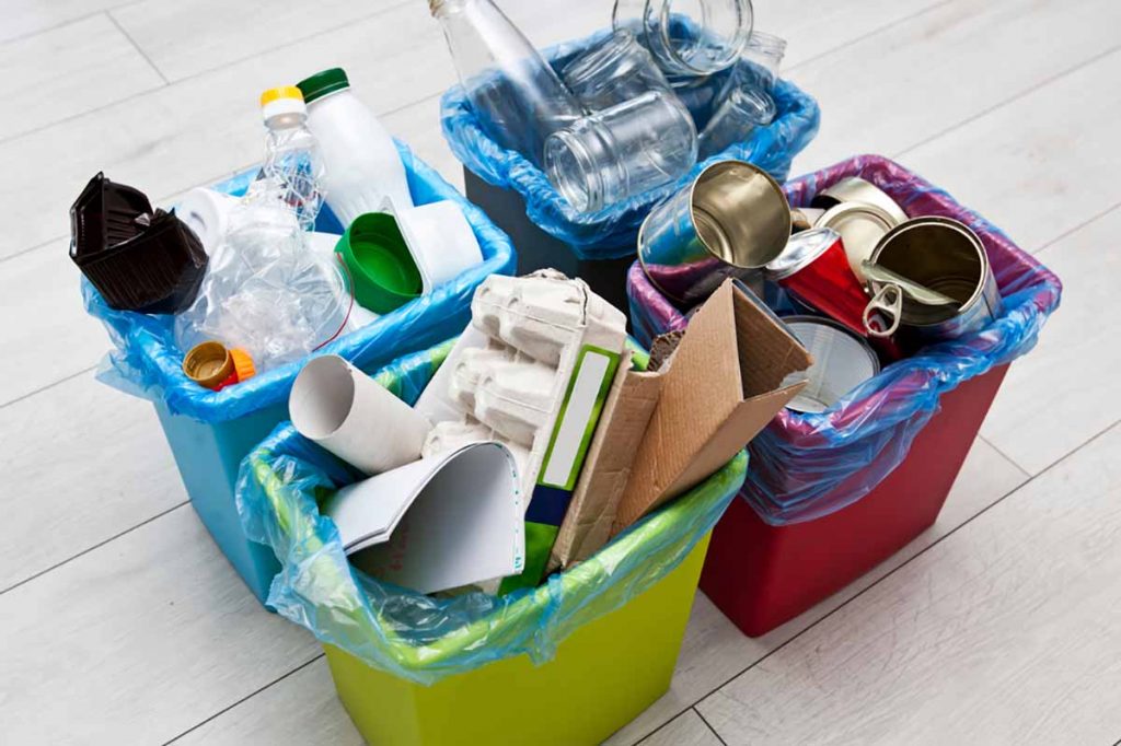 Sorted household recyclables.