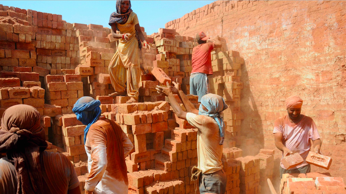 Labourers working at a brick kiln in Amritsar.