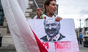A Belarus activist outside Westminster