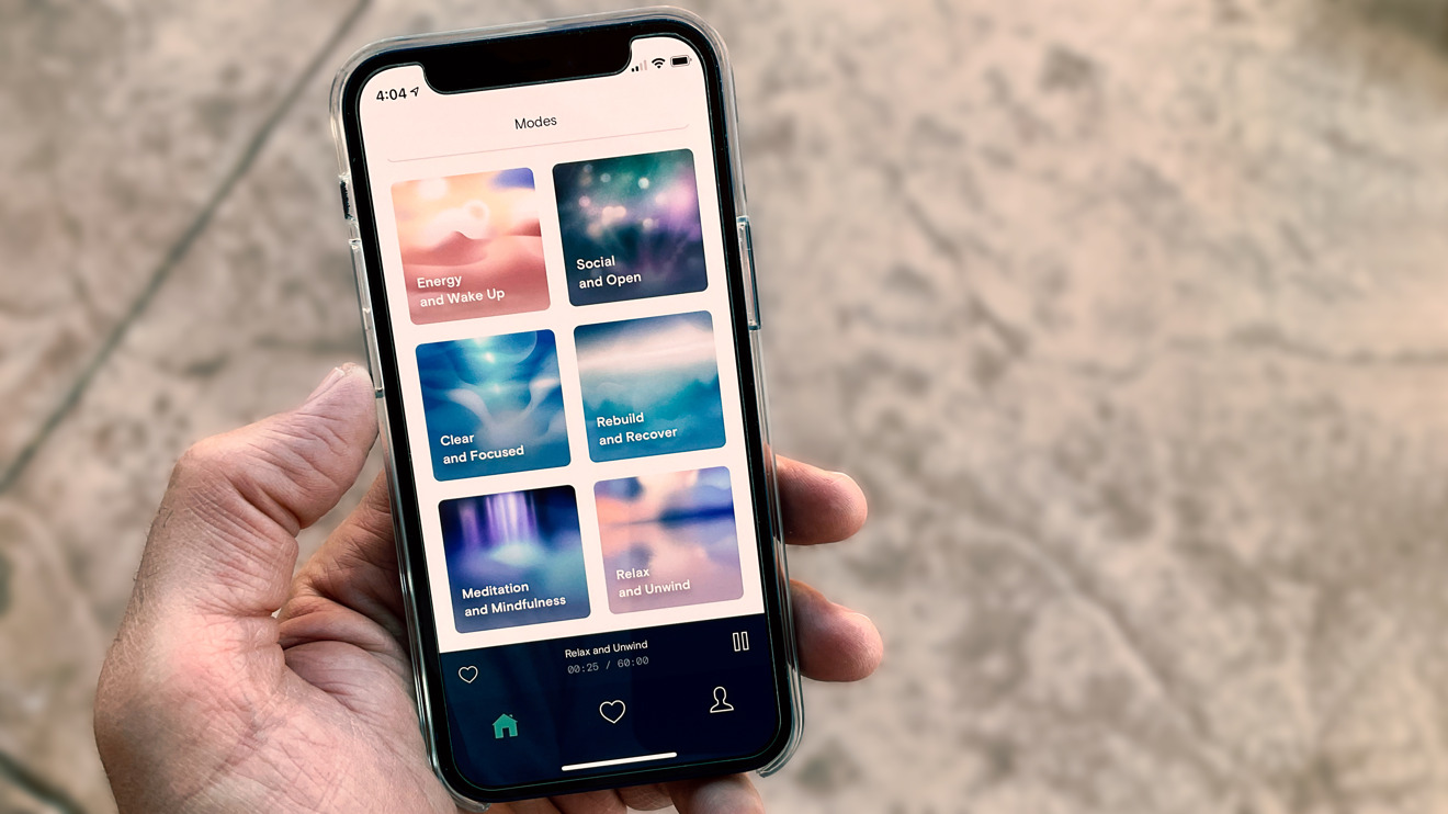 The iPhone app includes seven modes, each with adjustable time and intensity